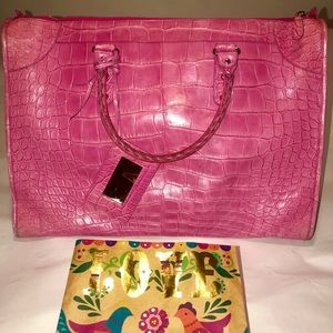 XL Balenciaga Pink Crocodile Weekender Bag